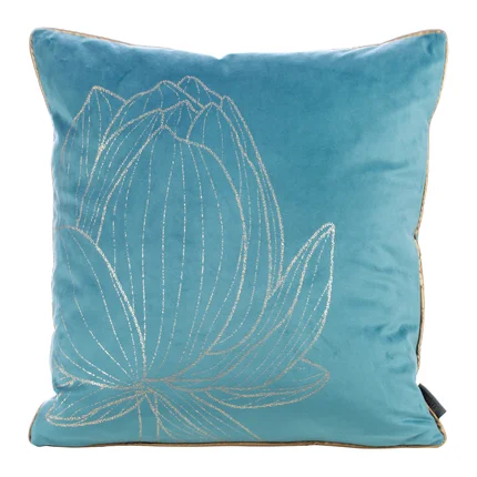 LIMITED COLLECTION Poszewka LOTOS 7 z welwetu z motywem lotosu HARMONIA TURKUSU LIMITED COLLECTION Poszewka LOTOS 7 z welwetu z motywem lotosu HARMONIA TURKUSU - 45 x 45 cm