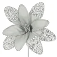 Świąteczny kwiat dekoracyjny zdobiony drobnymi koralikami  - ∅ 20 cm - srebrny 2