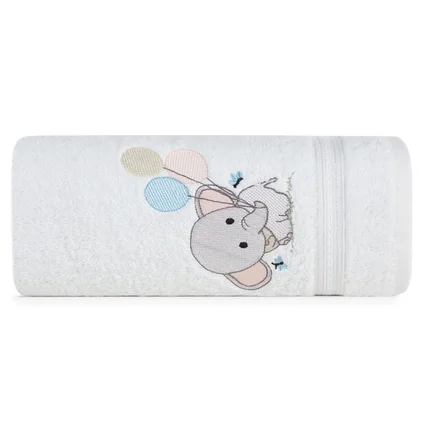 Ręcznik z bawełny BABY dla dzieci 50X90 cm z naszywaną aplikacją ze słonikiem biały Ręcznik z bawełny BABY dla dzieci 50X90 cm z naszywaną aplikacją ze słonikiem biały - 50 x 90 cm