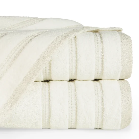 Ręcznik z welurową bordiurą przetykaną błyszczącą nicią - 30 x 50 cm - kremowy