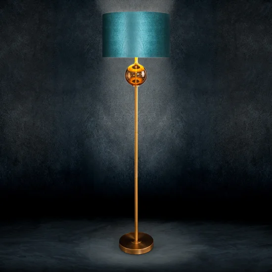 Lampa stojąca MUSA z podstawą łączącą szkło i metal oraz welwetowym abażurem - ∅ 46 x 165 cm - turkusowy