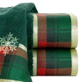 Ręcznik świąteczny STAR  01 bawełniany z żakardową bordiurą w kratkę i haftem ze śnieżynkami - 50 x 90 cm - butelkowy zielony 1