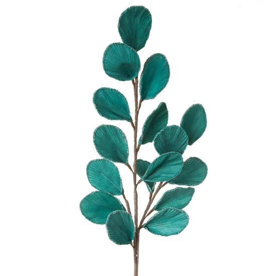 Gałązka z turkusowymi liśćmi - sztuczny kwiat dekoracyjny z pianki foamirian - 100 cm - turkusowy