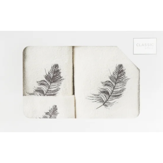 Komplet ręczników NADIA z haftem w kartonowym opakowaniu - 56 x 36 x 7 cm - kremowy