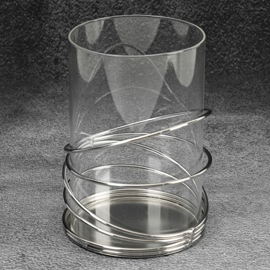 Świecznik dekoracyjny NALA z metalu ze szklanym kloszem - ∅ 13 x 18 cm - transparentny