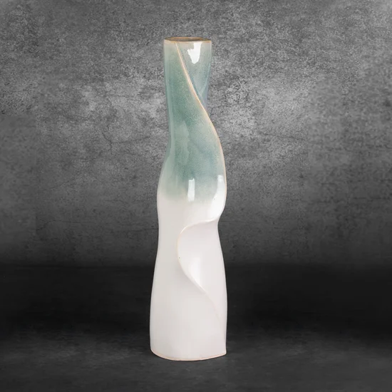Wazon ceramiczny LIANA w stylu boho z efektem ombre - 14 x 13 x 47 cm - kremowy