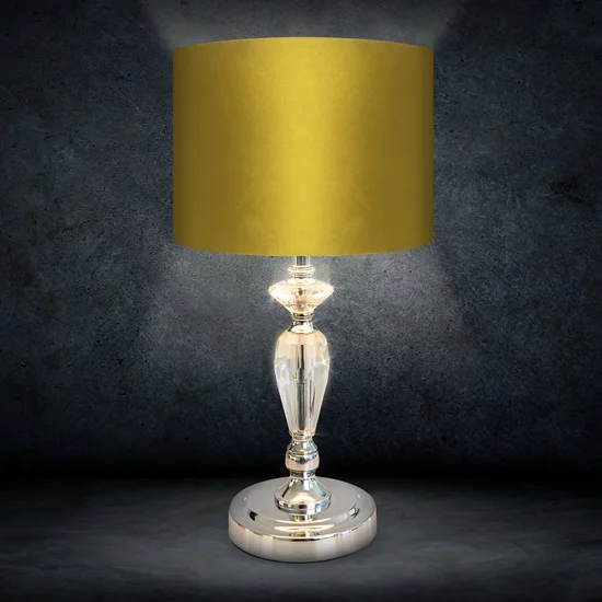 Lampka stołowa LEAMI z kryształową podstawą i welwetowym abażurem - ∅ 30 x 49 cm - złoty