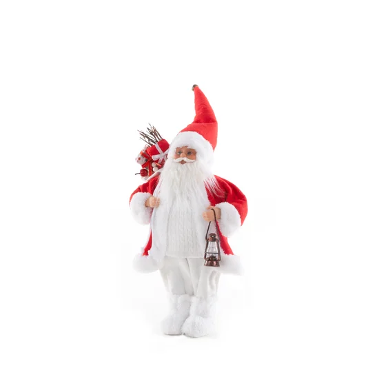 Mikołaj - figurka świąteczna z prezentami i lampionem - 26 x 16 x 45 cm - biały