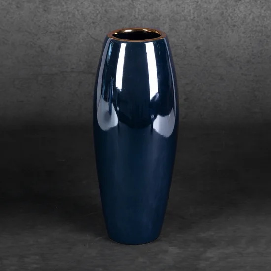 Wazon ceramiczny AMORA 1 o lśniącej powierzchni ze złotym detalem - ∅ 12 x 30 cm - granatowy