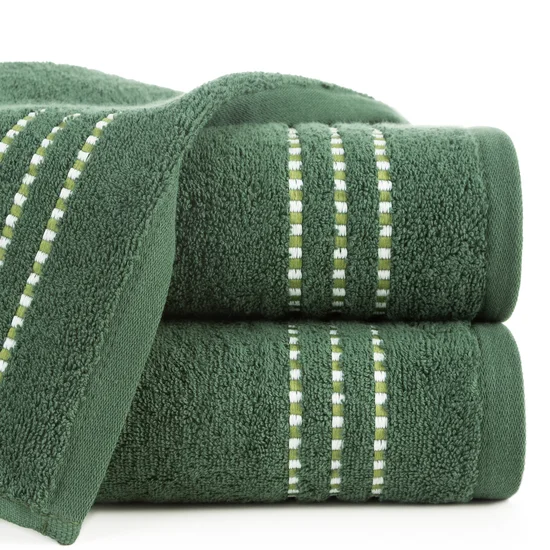 Ręcznik bawełniany FIORE z ozdobnym stebnowaniem - 70 x 140 cm - butelkowy zielony