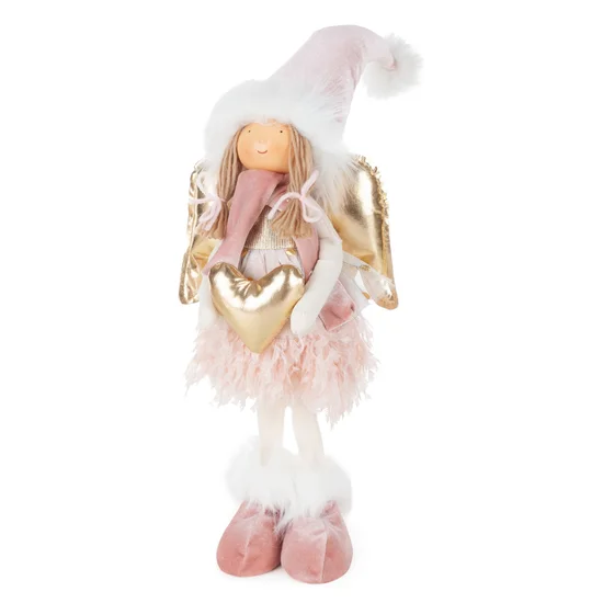 Figurka świąteczna doll elf w zimowym stroju z miękkich tkanin - 15 x 12 x 54 cm - różowy