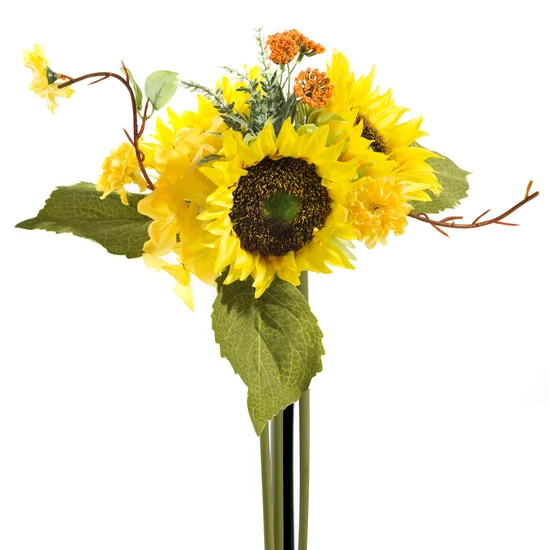 SŁONECZNIKI bukiet, kwiat sztuczny dekoracyjny - dł. 25 cm śr. kwiat 12 cm śr. bukiet 23 cm - żółty