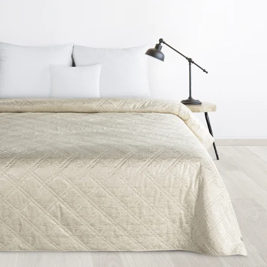 DESIGN 91 narzuta welwetowa pikowana metodą hot press w wzór karo - 170 x 210 cm - kremowy