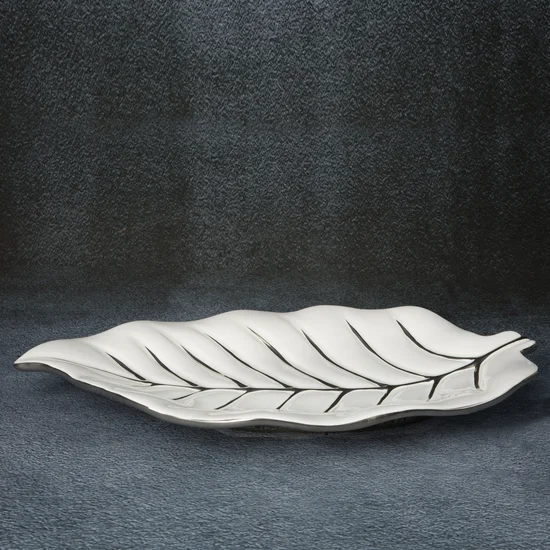 Patera ceramiczna w kształcie liścia - 46 x 29 x 5 cm - biały