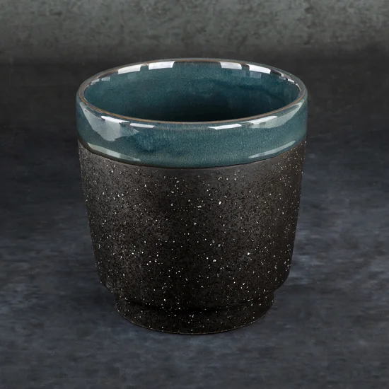 Ceramiczna osłonka na donicę HANI z chropowatą powierzchnią - ∅ 16 x 16 cm - zielony