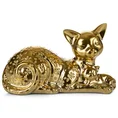 Figurka ceramiczna KITY złoty kot z wytłaczanymi kwiatuszkami - 22 x 9 x 14 cm - złoty 2