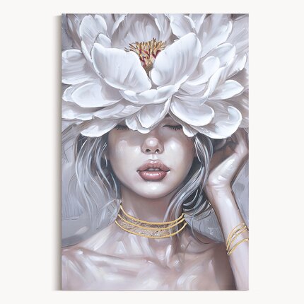 Obraz portret kobiety ręcznie malowany na płótnie Eurofirany 60 x 90 cm beżowy | Eurofirany