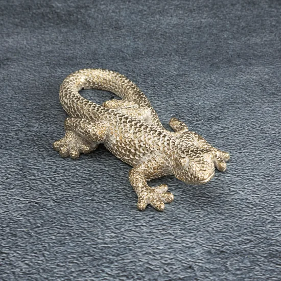 Jaszczurka - figurka dekoracyjna ELVIN o drobnym strukturalnym wzorze łuski, szampańska - 10 x 20 x 4 cm - szampański