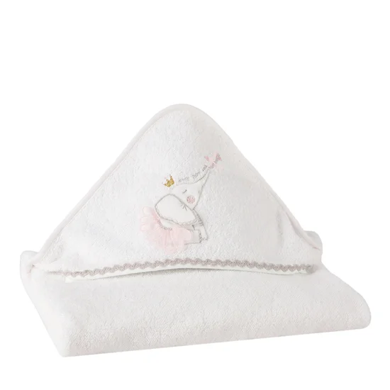 Ręcznik BABY z aplikacją ze słonikiem z efektem 3D i kapturkiem - 75 x 75 cm - biały