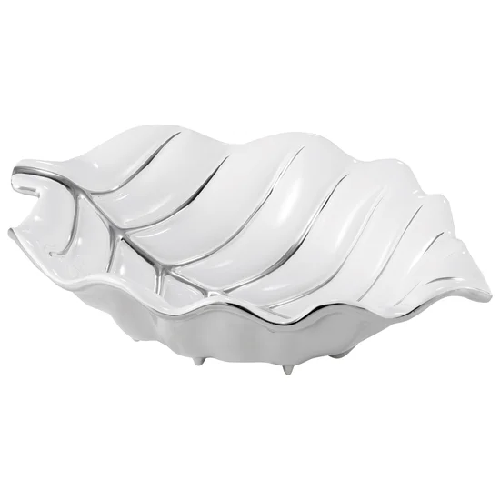 Patera ceramiczna w kształcie liścia - 35 x 23 x 9 cm - biały