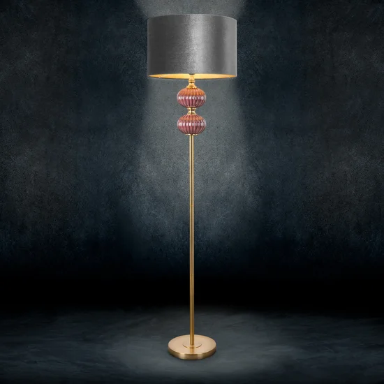 Lampa stojąca MARITA z welwetowym  abażurem - ∅ 46 x 174 cm - stalowy