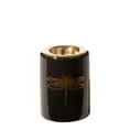 Świecznik ceramiczny z nadrukiem złotej ważki - ∅ 7 x 10 cm - czarny 2