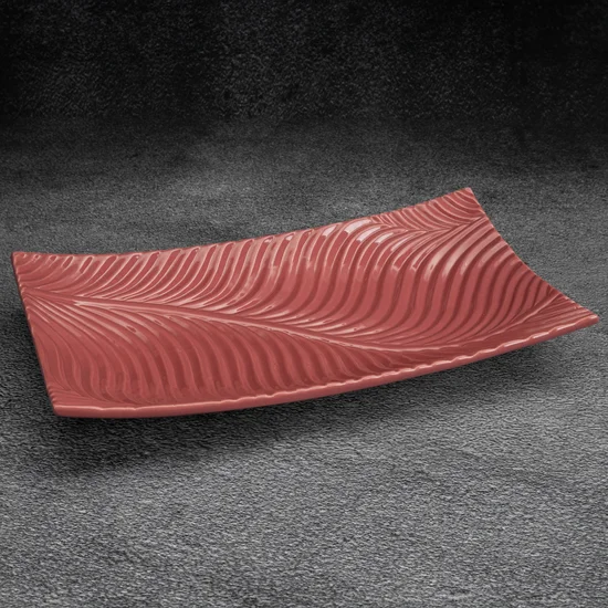 Patera ceramiczna SENA z wytłaczanym wzorem prostokątna - 35 x 20 x 6 cm - różowy
