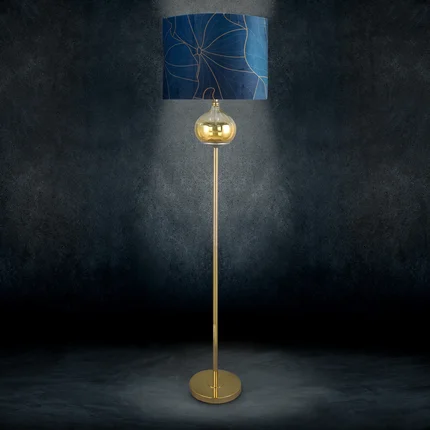 LIMITED COLLECTION Lampa stojąca LOTOS 2 ze szklaną ozdobą z efektem ombre i welwetowym abażurem HARMONIA TURKUSU LIMITED COLLECTION Lampa stojąca LOTOS 2 ze szklaną ozdobą z efektem ombre i welwetowym abażurem HARMONIA TURKUSU - ∅ 43 x 157 cm