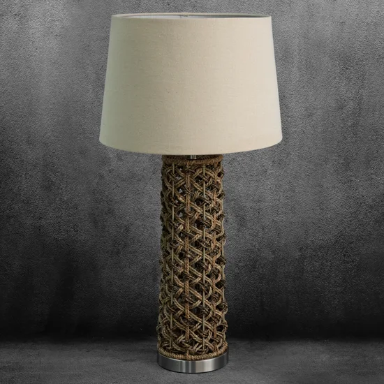 Lampa stołowa AMY na ażurowej podstawie wyplatanej z wikliny - 33 x 38 x 75 cm - brązowy