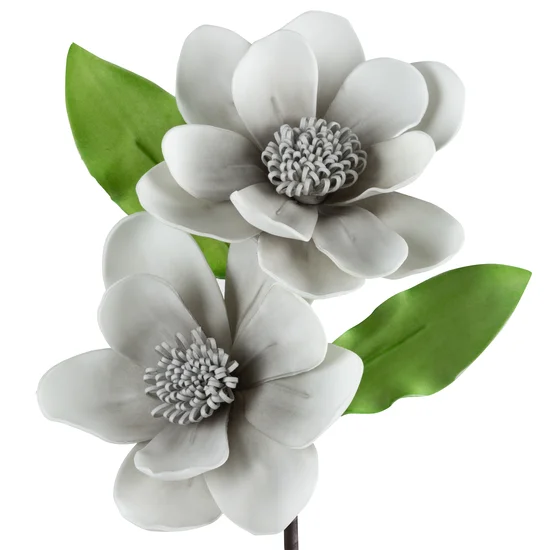 SZTUCZNY KWIAT dekoracyjny z pianki foamiran - dł.70 cm śr. kwiat 20 cm - srebrny