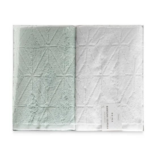 Zestaw prezentowy - 2 szt ręczników z bawełny egipskiej z geometrycznym wzorem, prezent na każdą okazję - 35 x 30 x 5 cm - biały