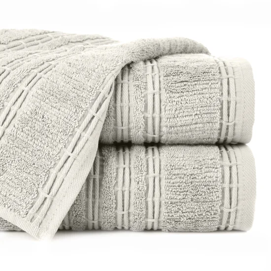Ręcznik ROMEO z bawełny podkreślony bordiurą tkaną  w wypukłe paski - 50 x 90 cm - beżowy