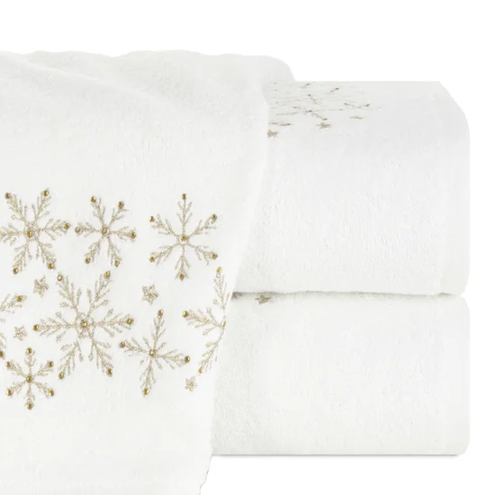 Ręcznik świąteczny SANTA 16 bawełniany ze złotym haftem śnieżynek - 50 x 90 cm - biały