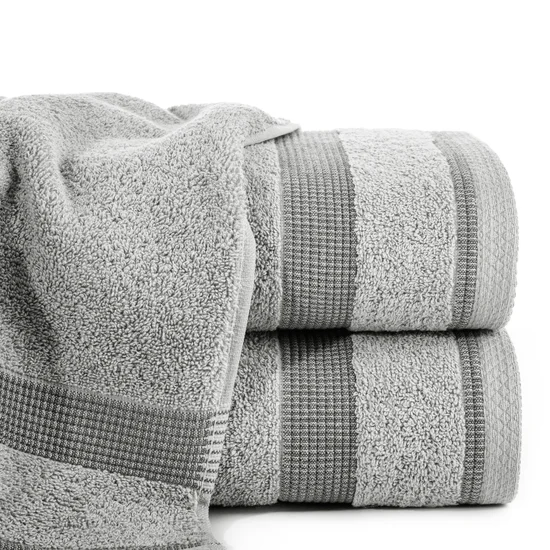Ręcznik RODOS z ozdobną żakardową bordiurą w pasy - 50 x 90 cm - szary