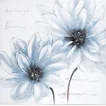 Obraz DAFNE ręcznie malowane na płótnie kwiaty - 60 x 60 cm - niebieski 1