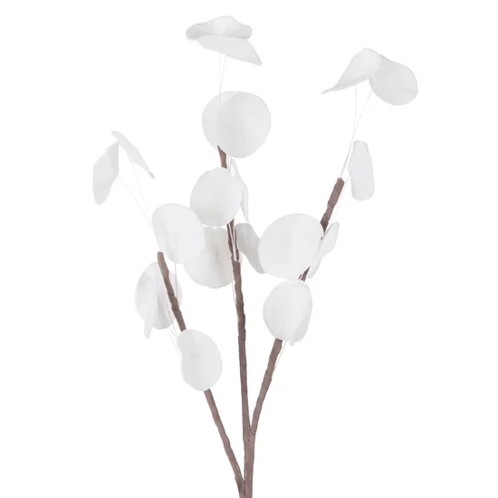 Gałązka z liśćmi - sztuczny kwiat dekoracyjny z pianki foamirian - 90 cm - biały