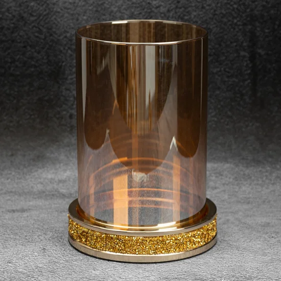 Świecznik dekoracyjny SUZIE z metalu ze szklanym kloszem dekorowany kryształkami złocisty - ∅ 17 x 25 cm - złoty