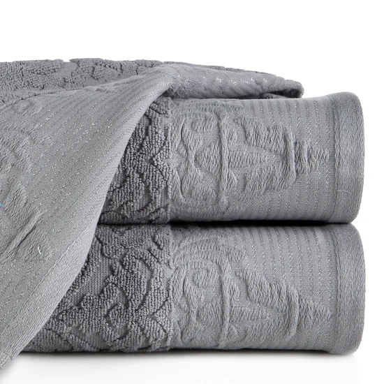 Ręcznik z ozdobną bordiurą - 50 x 90 cm - srebrny