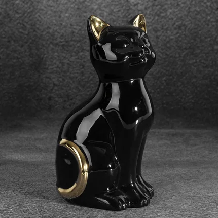 Kot figurka dekoracyjna ceramiczna czarno-złota Kot figurka dekoracyjna ceramiczna czarno-złota - 11 x 9 x 20 cm