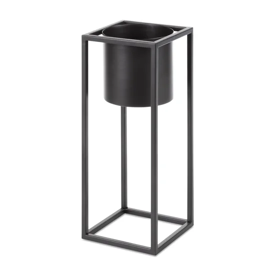 Metalowa osłonka na donicę na stojaku - 15 x 15 x 40 cm - czarny