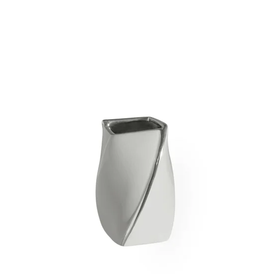 Wazon ceramiczny o asymetrycznym kształcie ze srebrnymi brzegami - 10 x 10 x 15 cm - popielaty/srebrny