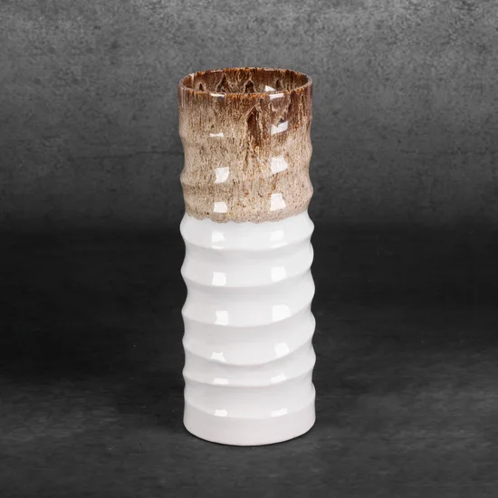 Wazon ceramiczny ERINA z wytłaczanym wzorem - ∅ 12 x 31 cm - biały