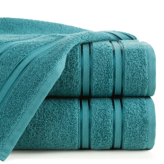 Ręcznik MANOLA z bordiurą podkreśloną żakardowymi paseczkami - 30 x 50 cm - turkusowy