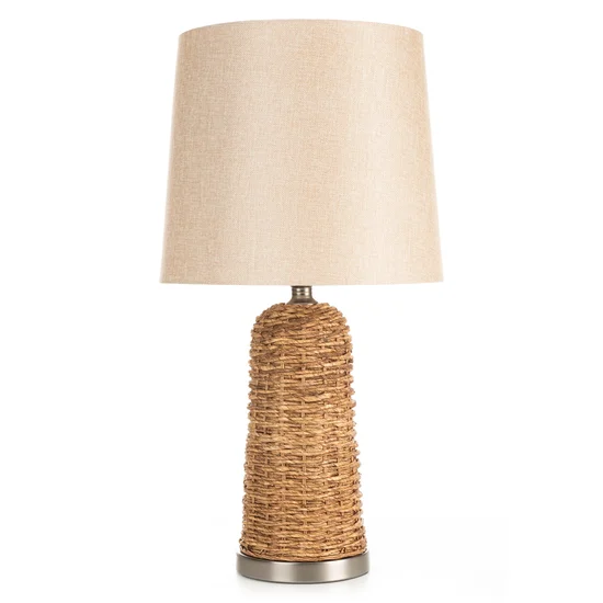 Lampa ARLO w stylu boho z plecionej podstawy i matowego abażuru - 32 x 32 x 71 cm - szary