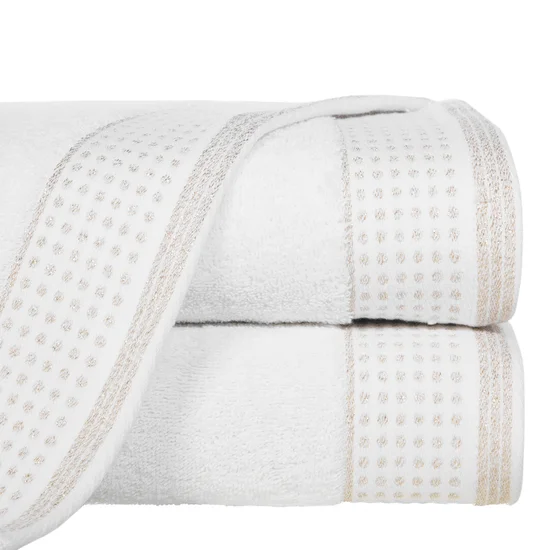 Ręcznik z bordiurą podkreśloną groszkami z błyszczącą lureksową nicią - 50 x 90 cm - biały