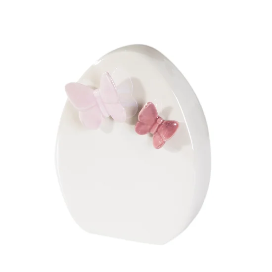 Figurka z dolomitu - jajko wielkanocne z wypukłymi motylkami - 10 x 5 x 11 cm - biały