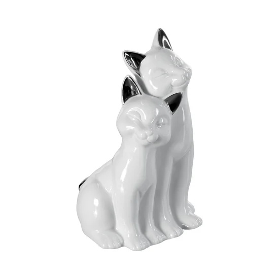 Kotki - figurka ceramiczna biało-srebrna - 14 x 11 x 22 cm - biały