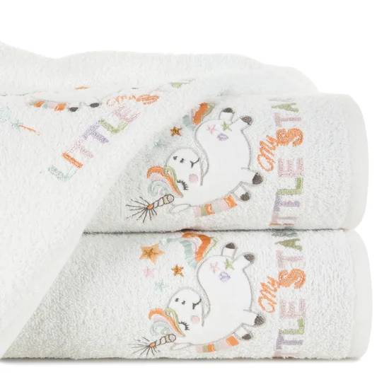 Ręcznik BABY z naszywaną aplikacją z jednorożcem - 70 x 140 cm - biały