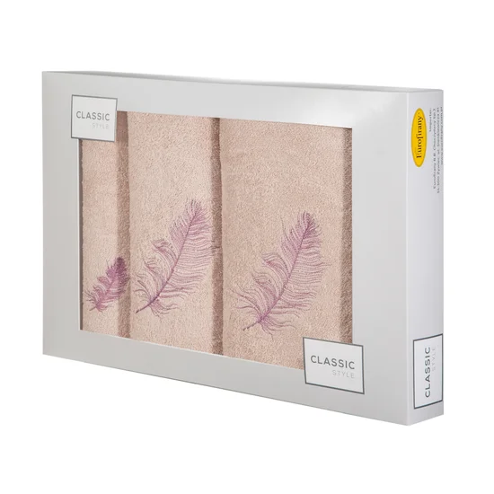 Komplet ręczników NADIA z haftem w kartonowym opakowaniu - 56 x 36 x 7 cm - różowy