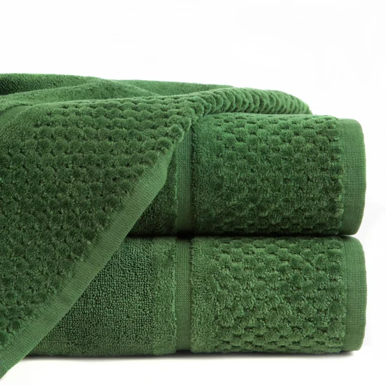 Ręcznik z welurową bordiurą o ryżowej fakturze - 50 x 90 cm - butelkowy zielony